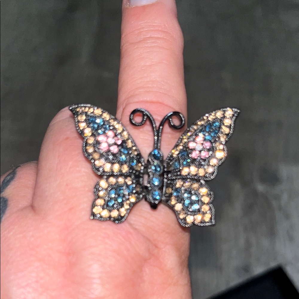 Butterfly Crystal Statement Ring - Blue, Pink & Gold Accent